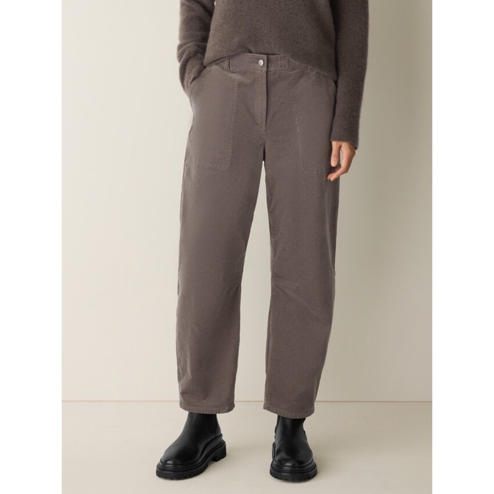 Eileen Fisher Brushed Organic Cotton Arch Pant Barrel Leg Ankle Length Rye XXS